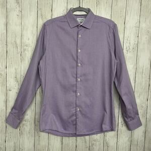 Duchamp Purple Check Long Sleeve Lightweight Collared Button Up Dress Shirt 15.5